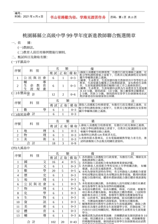 桃园县县立高级中学99学年度新进教师联合甄选简章