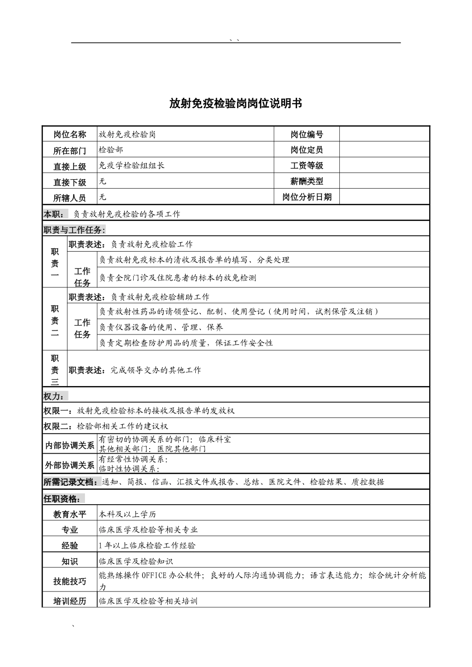 放射免疫检验岗岗位说明书_第1页