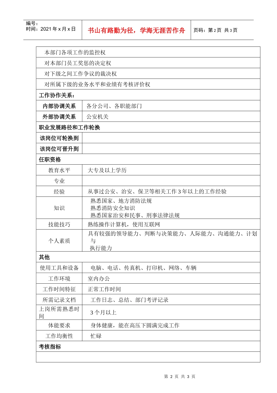 某汽车集团保卫部部长岗位说明书_第2页