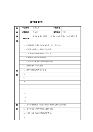 江动股份-行政主管职务说明书