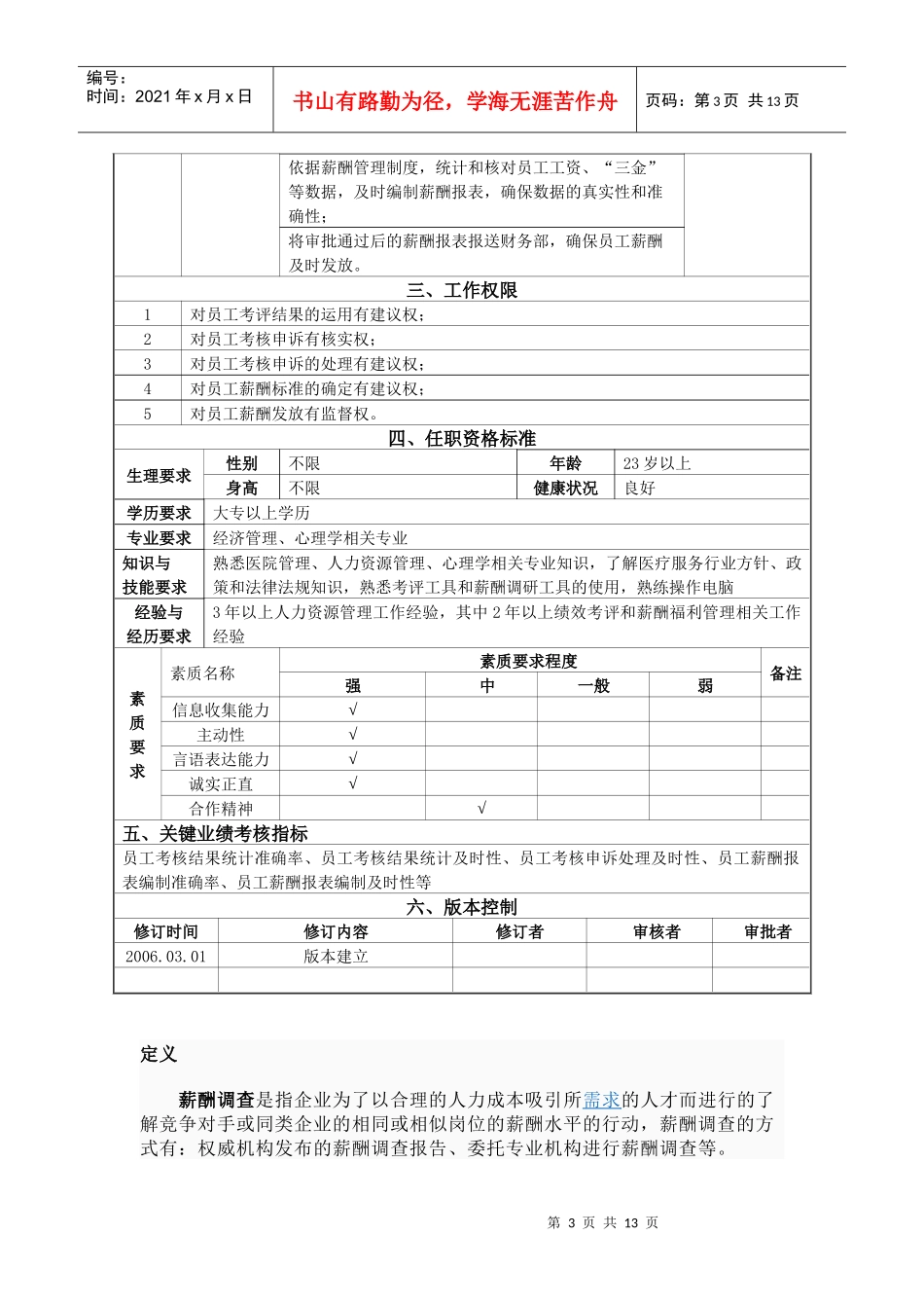 薪酬福利专员岗位说明书_第3页