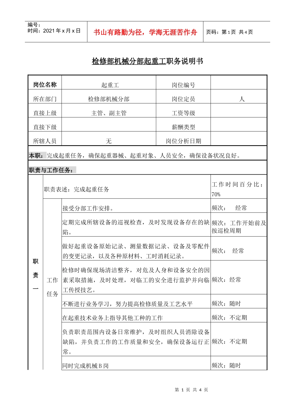 职务说明书-起重工_第1页