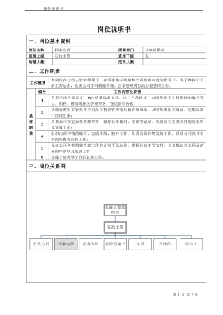 档案专员岗位说明书