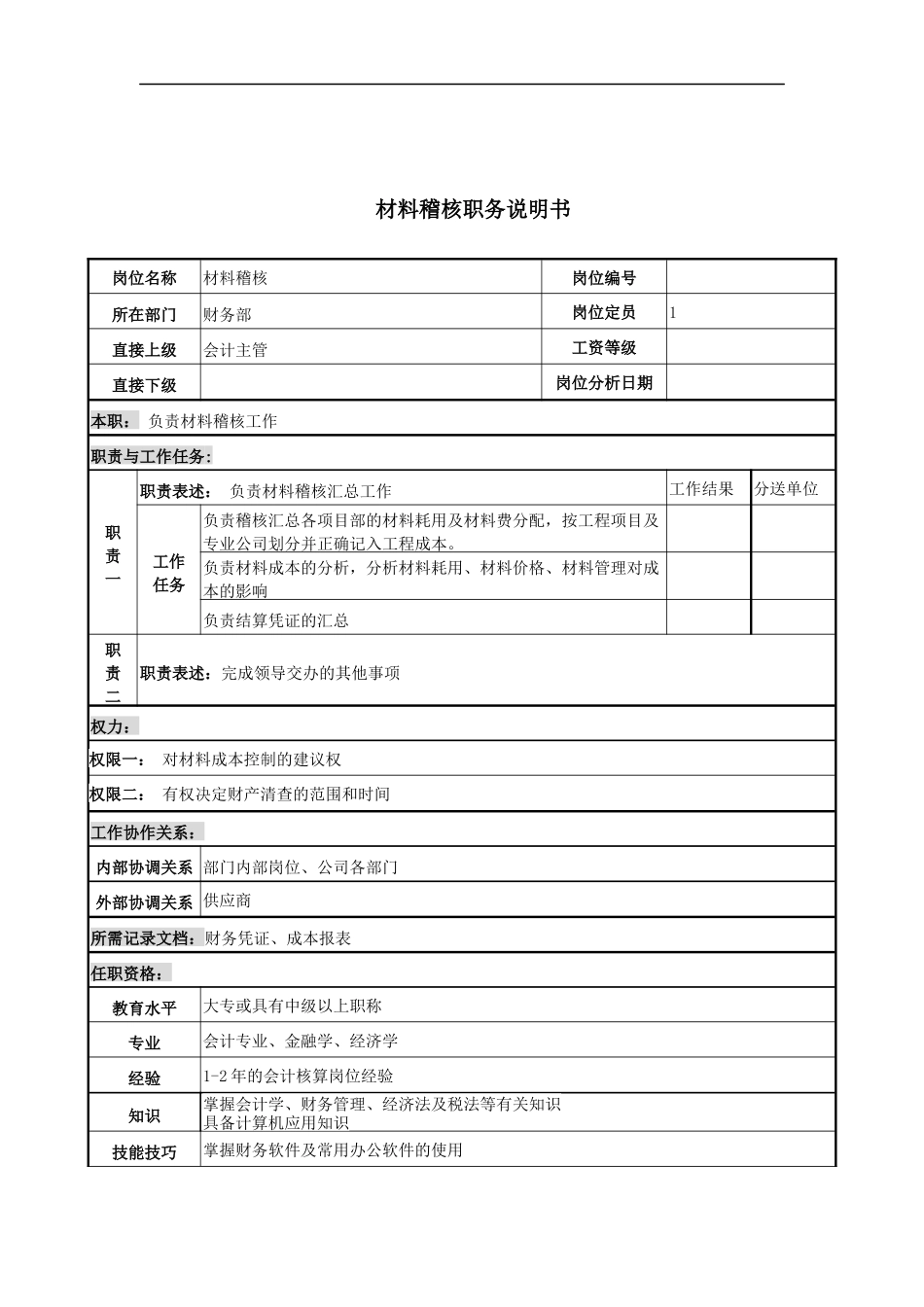 材料稽核岗位说明书_第1页