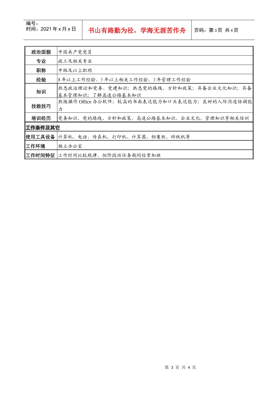 某高速公路公司政治部部长岗位说明书_第3页