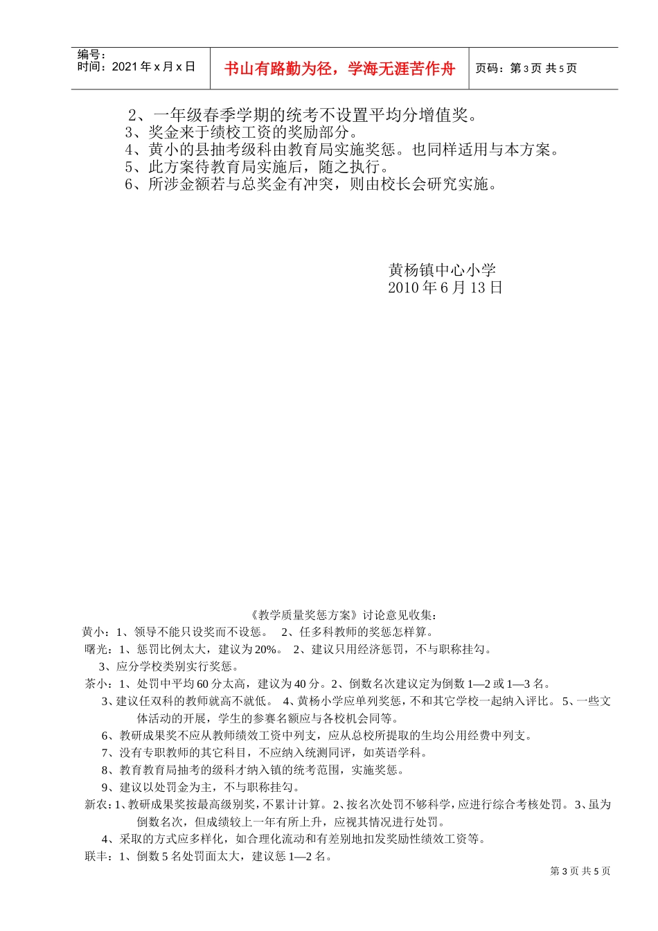 某某小学教学质量考核奖惩方案解析_第3页
