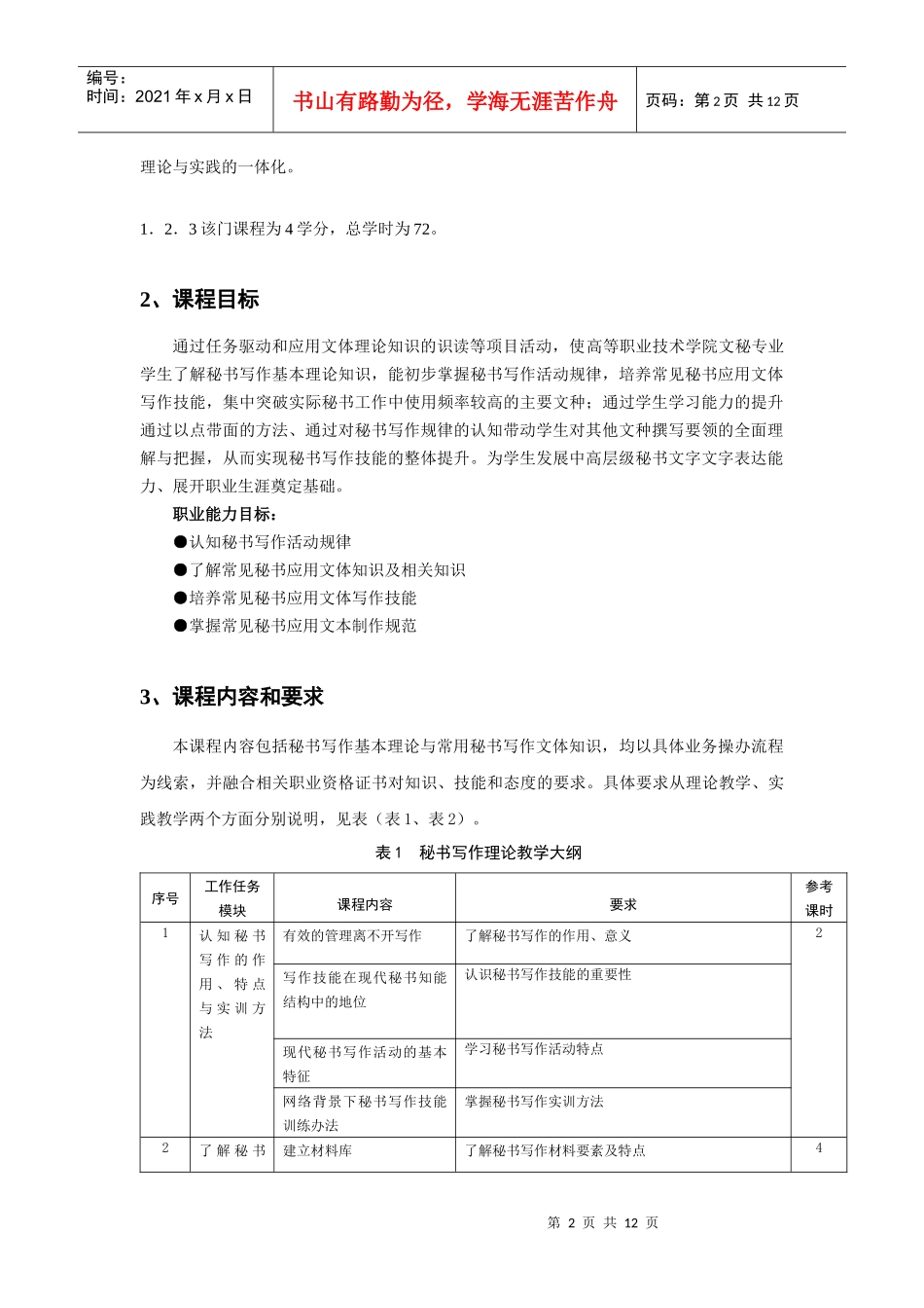 秘书写作课程标准_第2页