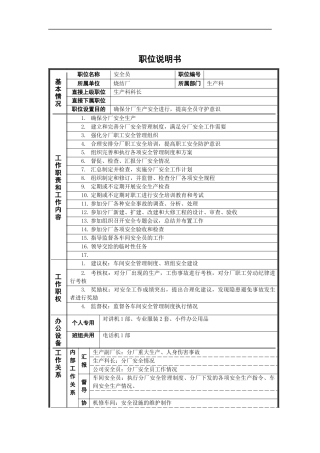 烧结厂安全员岗位说明书