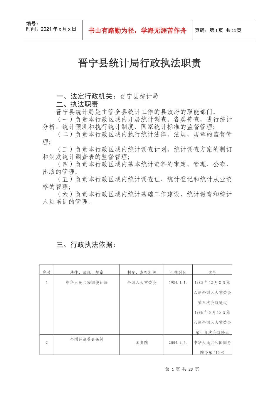 晋宁县统计局行政执法职责_第1页