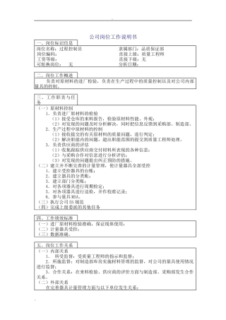 过程控制员岗位说明书