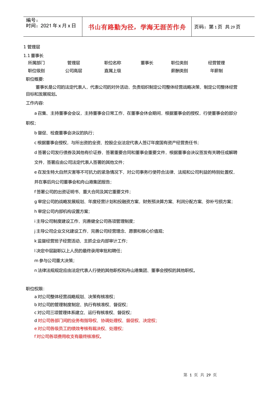 某公司职位说明书页）_第1页