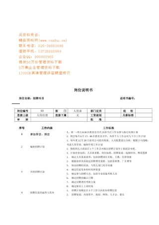 连锁企业招聘专员岗位职务说明