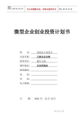 试议微型企业创业投资计划书