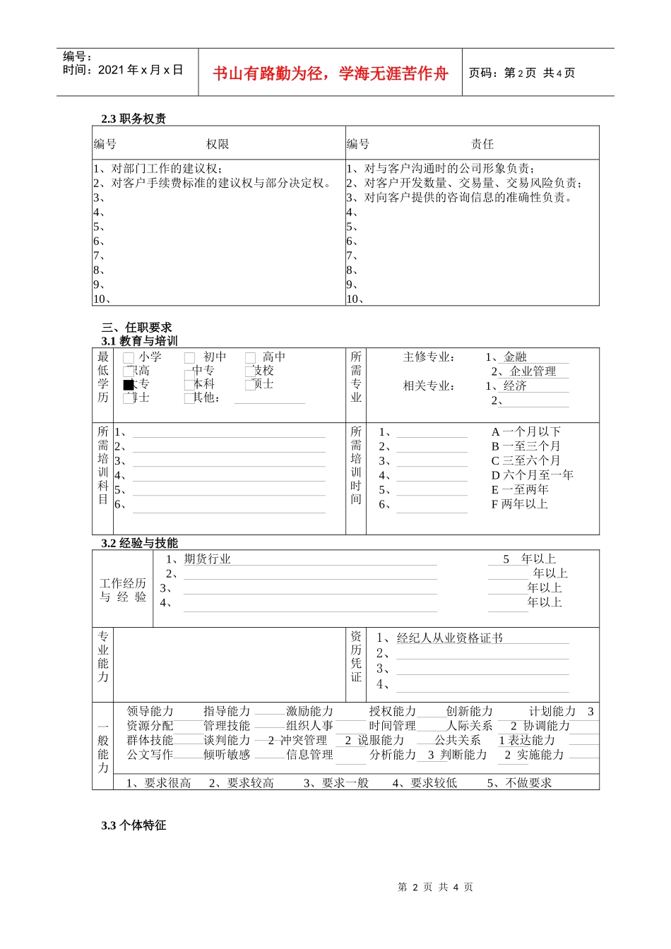 某北京分公司交易部经纪人职务说明书_第2页
