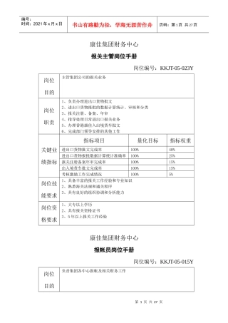 康佳集团财务中心全套岗位职责
