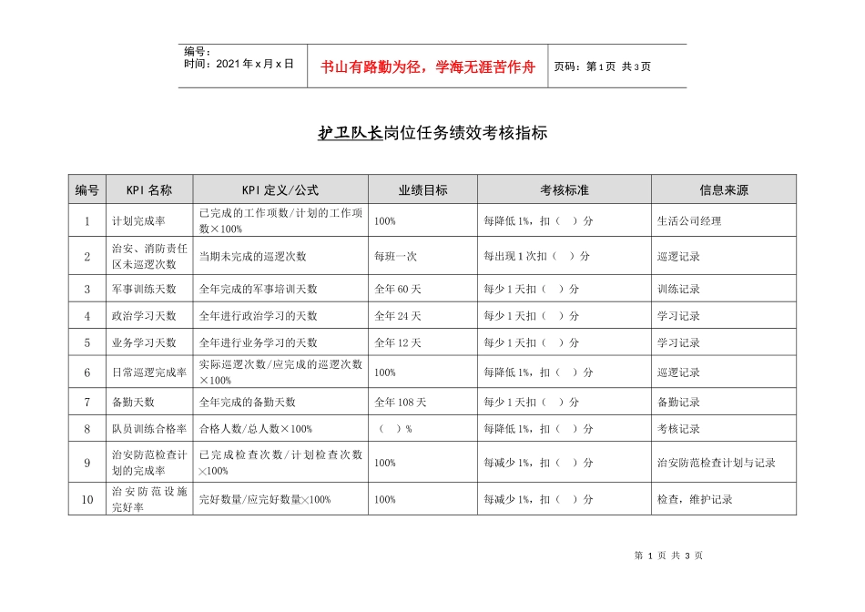 某能源集团护卫队长绩效考核指标_第1页