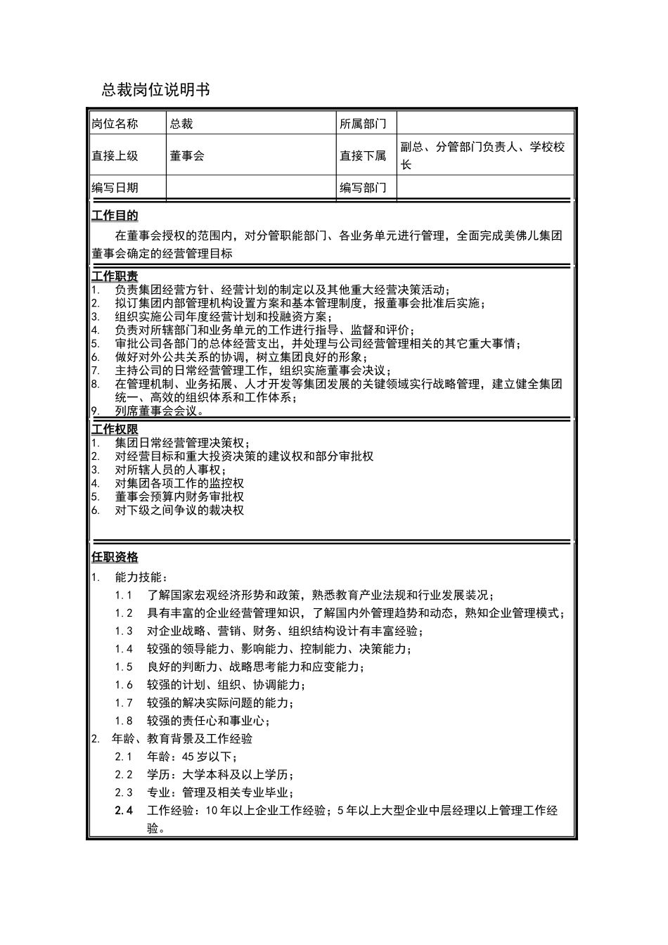 集团总裁岗位说明书_第2页