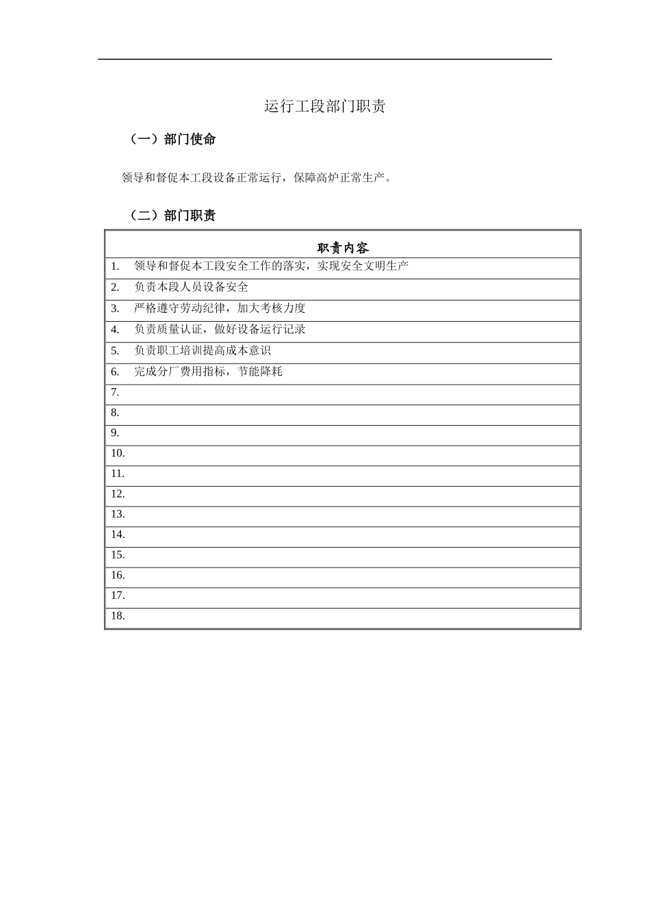 运行工段部门职责说明书_第1页