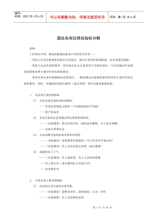 酒店各岗位绩效指标分解（18P）