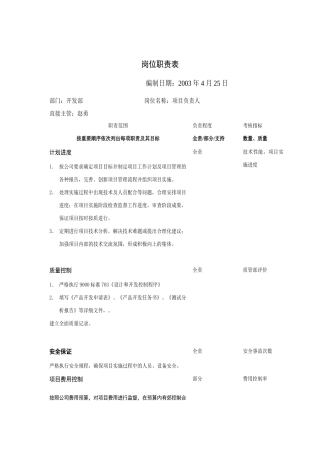 开发部岗位说明书