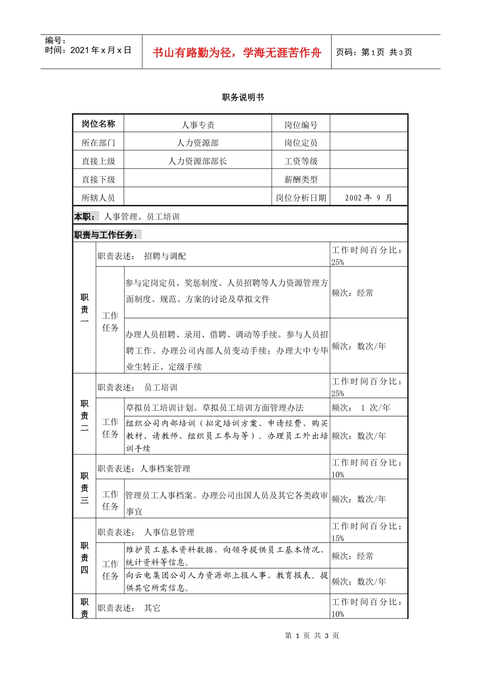职务说明书（人事）_第1页