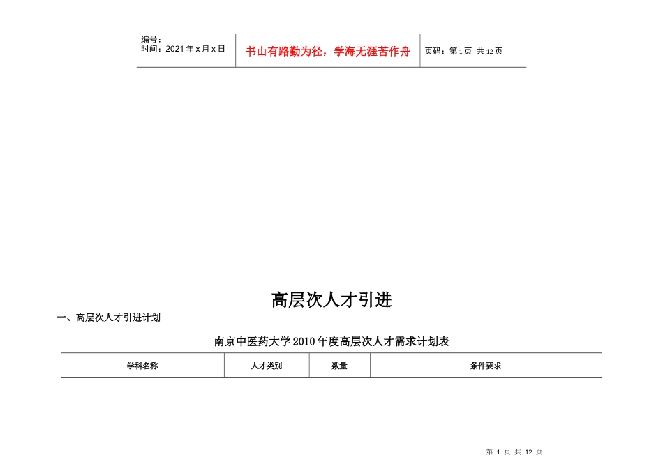 高层次人才引进与人才需求计划_第1页