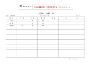 支付职工造林工资