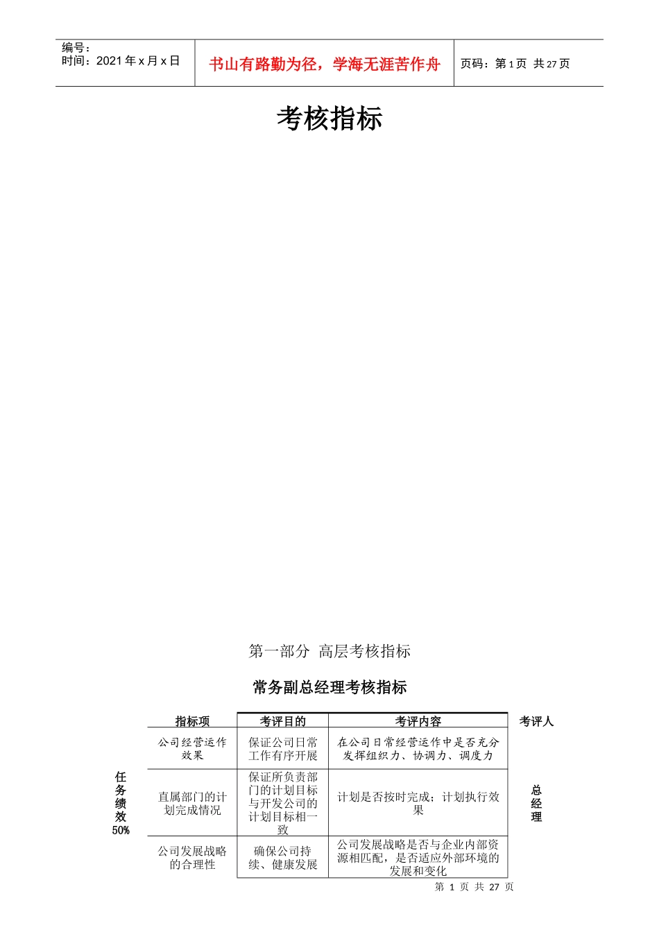 某公司考核指标体系教材_第1页