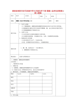 湖南省浏阳市赤马初级中学九年级化学下册 课题1 盐和化肥教案2 新人教版