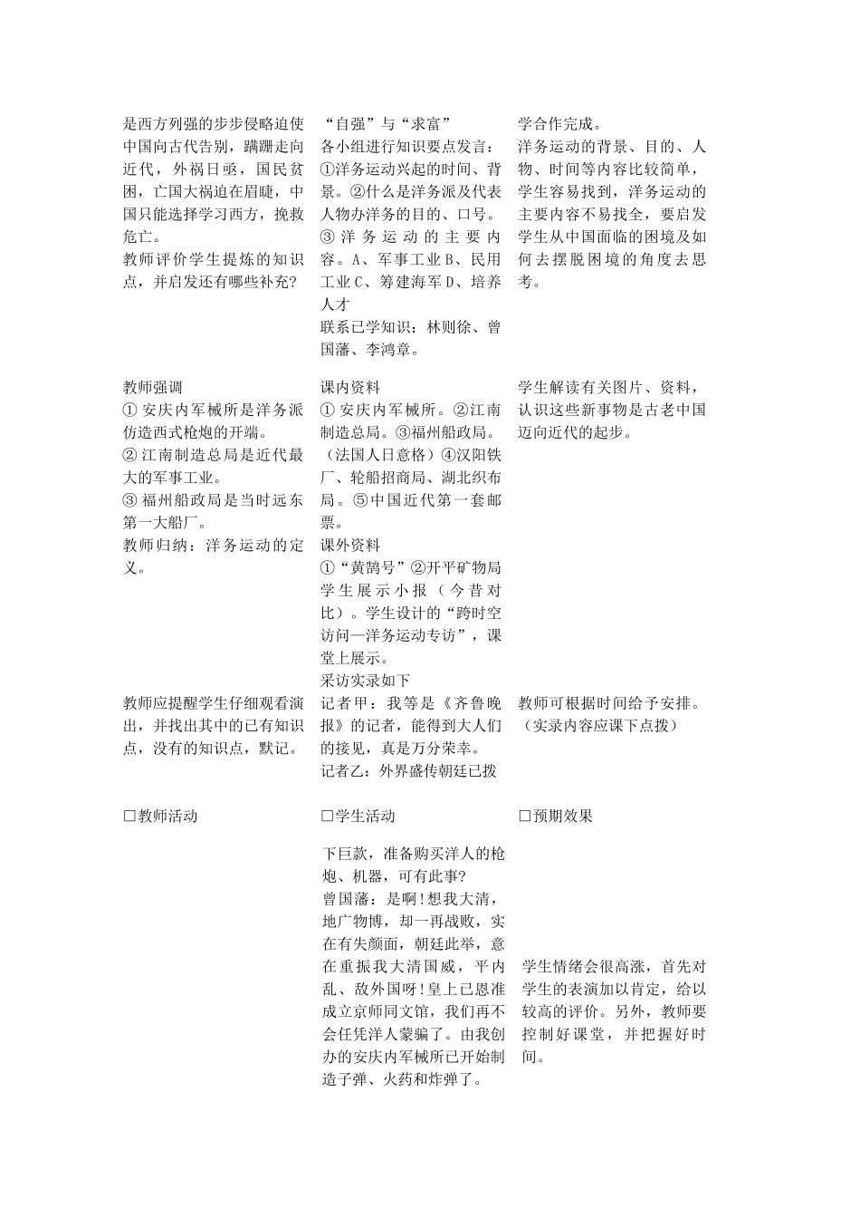 八年级历史上册 第6课 洋务运动教学设计 新人教版-新人教版初中八年级上册历史教案_第3页