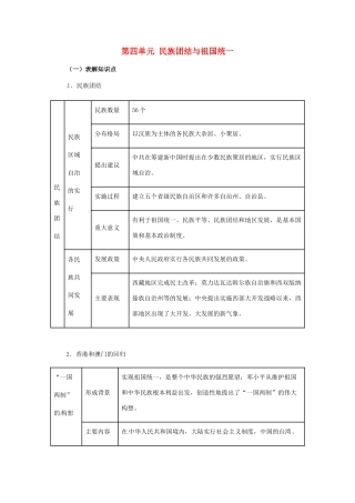 八年级历史下册 第四单元《民族团结与祖国统一》教案 人教新课标版