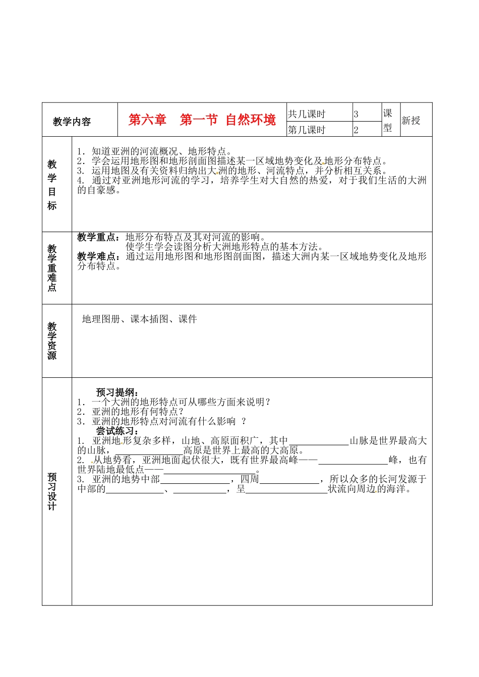 江苏省海门市城北初级中学七年级地理下册《自然环境》教案 新人教版_第1页