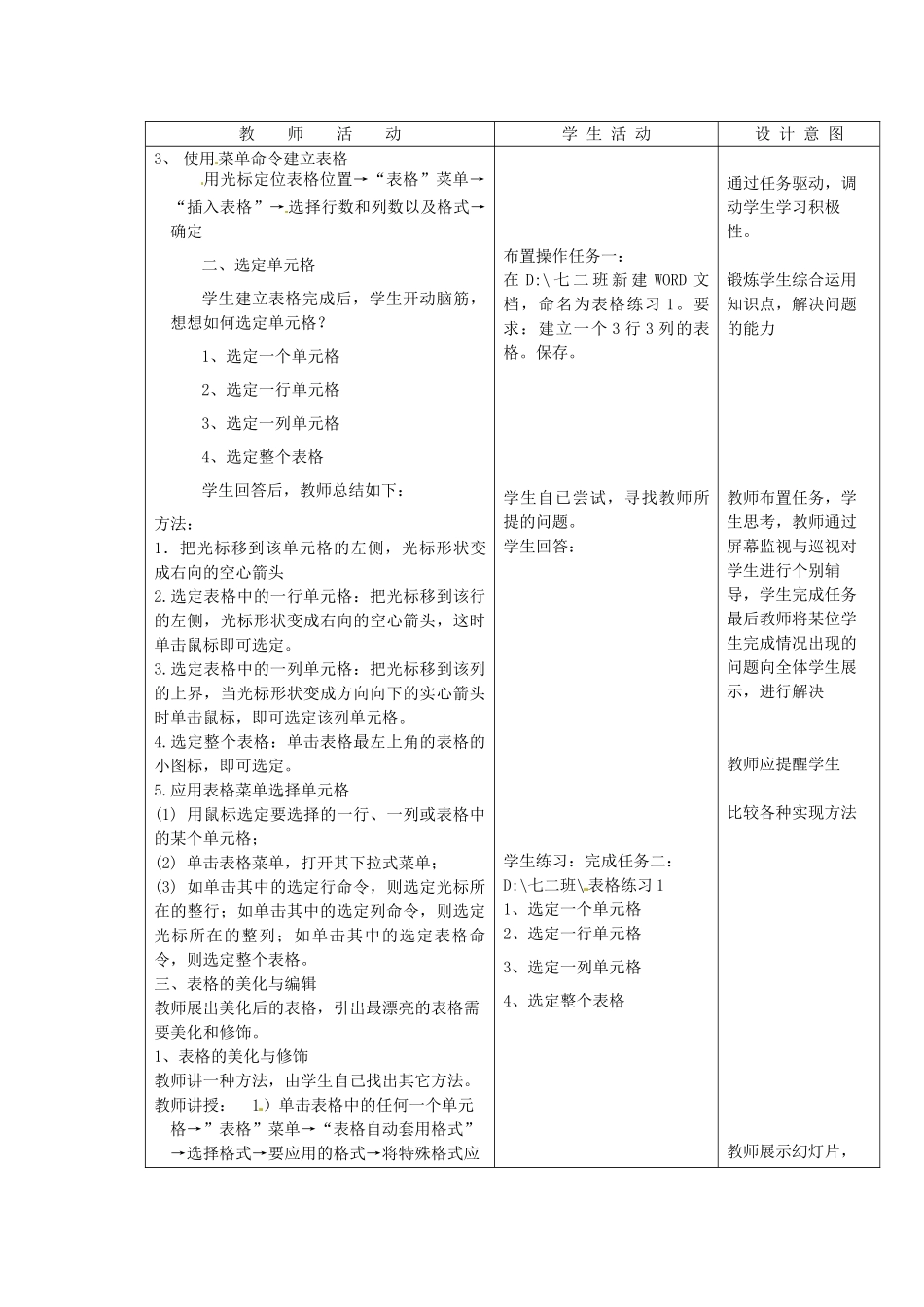 河北省秦皇岛市抚宁县驻操营学区初中信息技术 表格的建立与编辑教学设计 新人教版_第3页