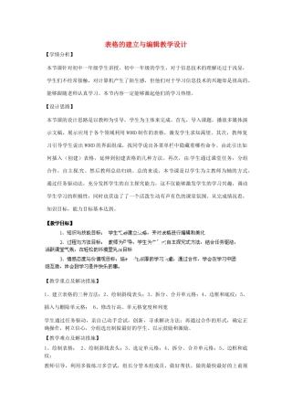 河北省秦皇岛市抚宁县驻操营学区初中信息技术 表格的建立与编辑教学设计 新人教版