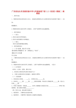 广东省汕头市龙湖实验中学七年级地理下册 2.3《西亚》教案二 湘教版