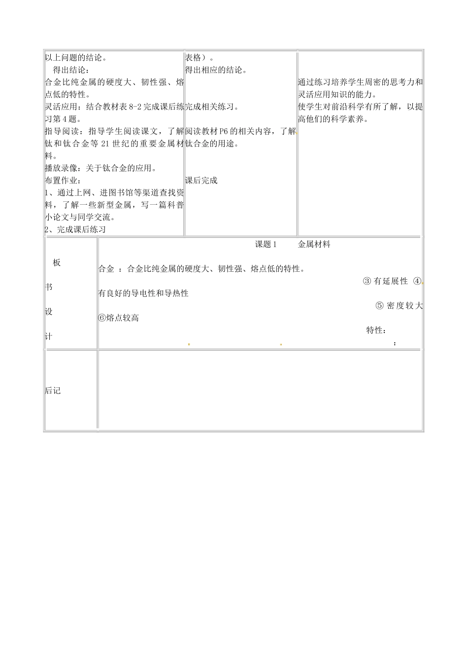吉林省四平市第十七中学九年级化学下册《8.1.2 金属材料》教案 新人教版_第2页