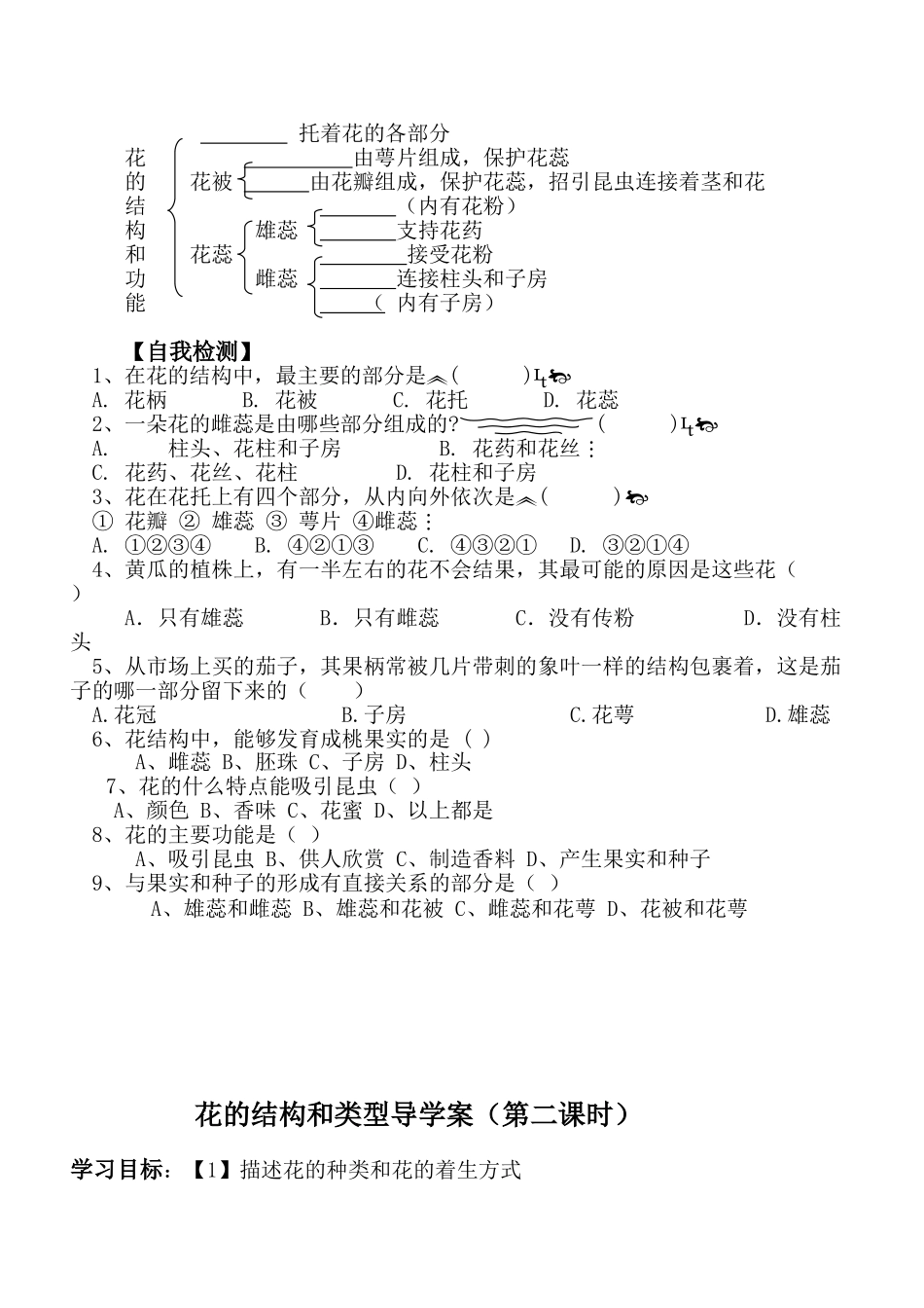 八年级生物上册 花的结构和类型导学案 济南版_第2页