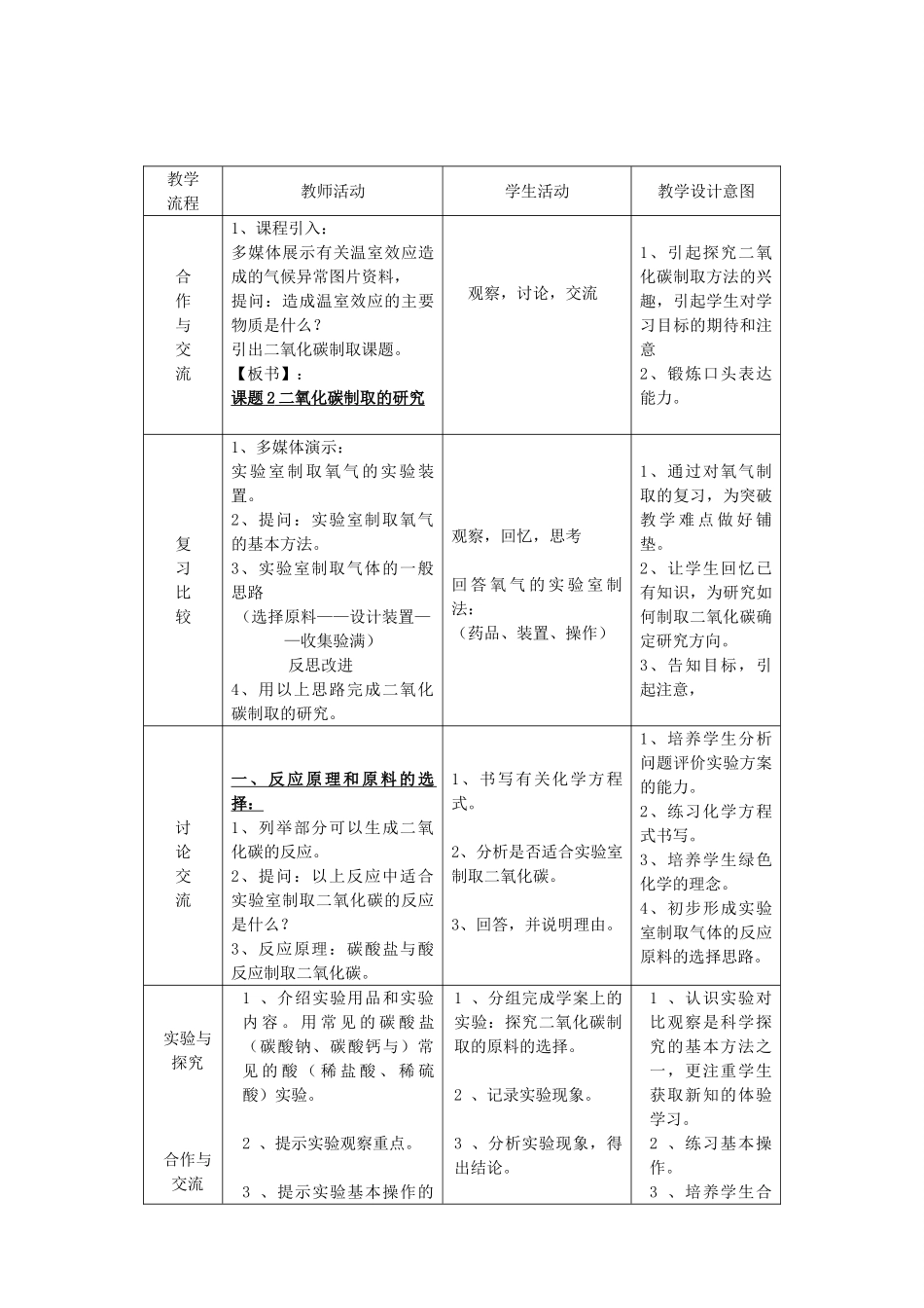 广东省中山市沙溪初级中学九年级化学上册 第六单元 课题2 二氧化碳制取的研究教案（新版）新人教版_第2页
