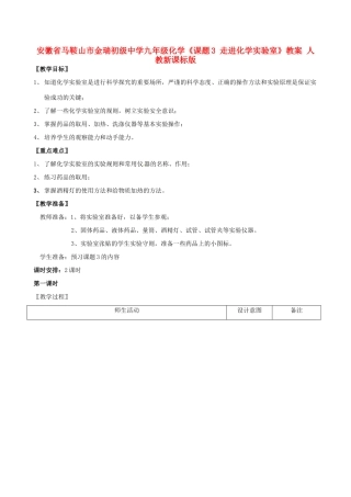 安徽省马鞍山市金瑞初级中学九年级化学《课题3 走进化学实验室》教案 人教新课标版