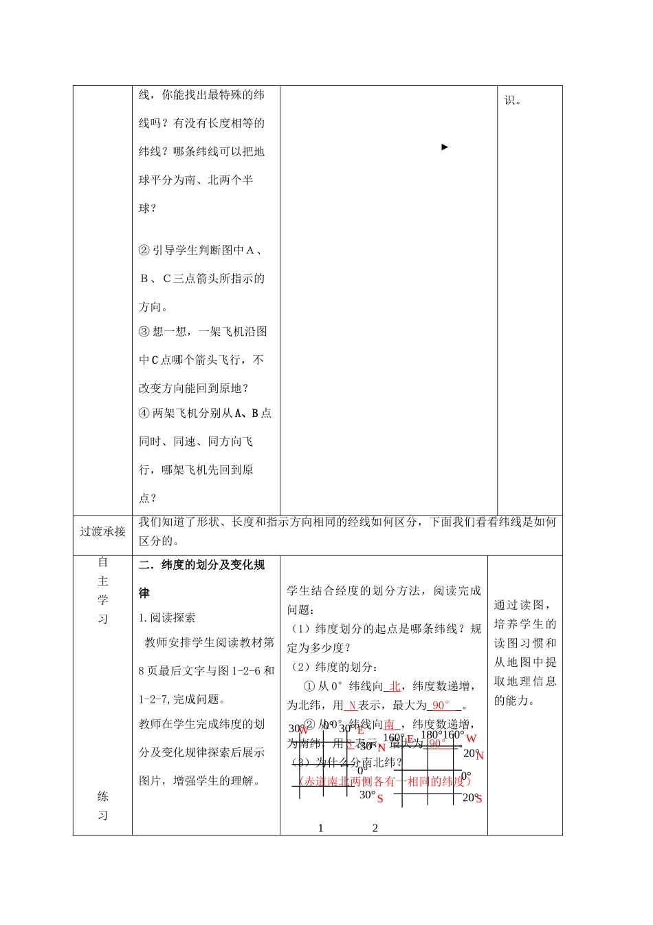 （水滴系列）七年级地理上册 第一章 第二节《地球仪和经纬网》（第2课时）教案 （新版）商务星球版-（新版）商务星球版初中七年级上册地理教案_第3页