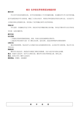 江苏省南京市长城中学九年级化学上册 绪言 化学使世界变得更加绚丽多彩复习教案 新人教版