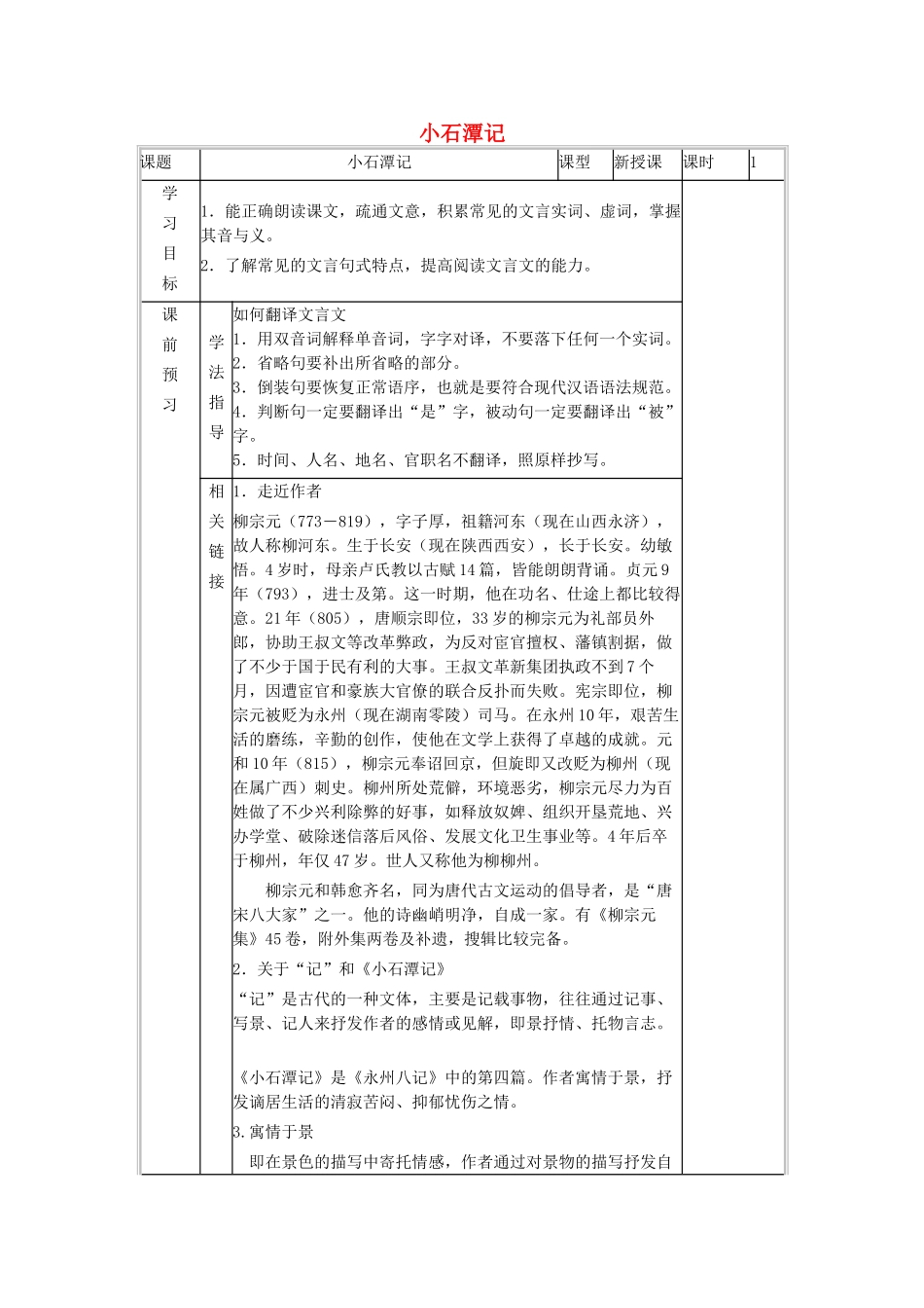八年级语文上册 第4单元 第16课《小石潭记》导学案 苏教版-苏教版初中八年级上册语文学案_第1页