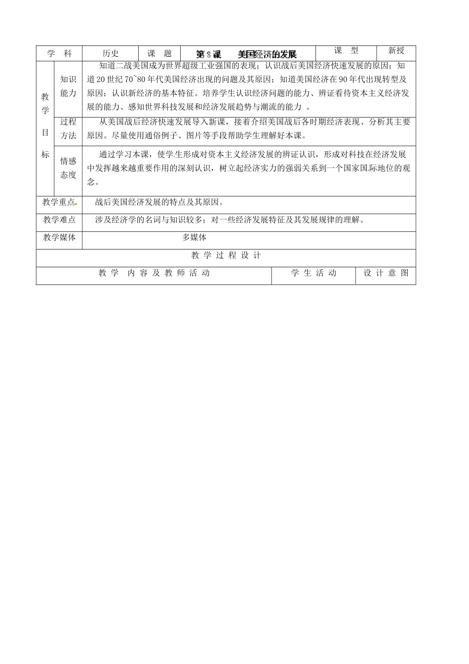 河北省承德市兴隆县小东区中学九年级历史下册 第8课《美国经济的发展 》教案 新人教版_第2页