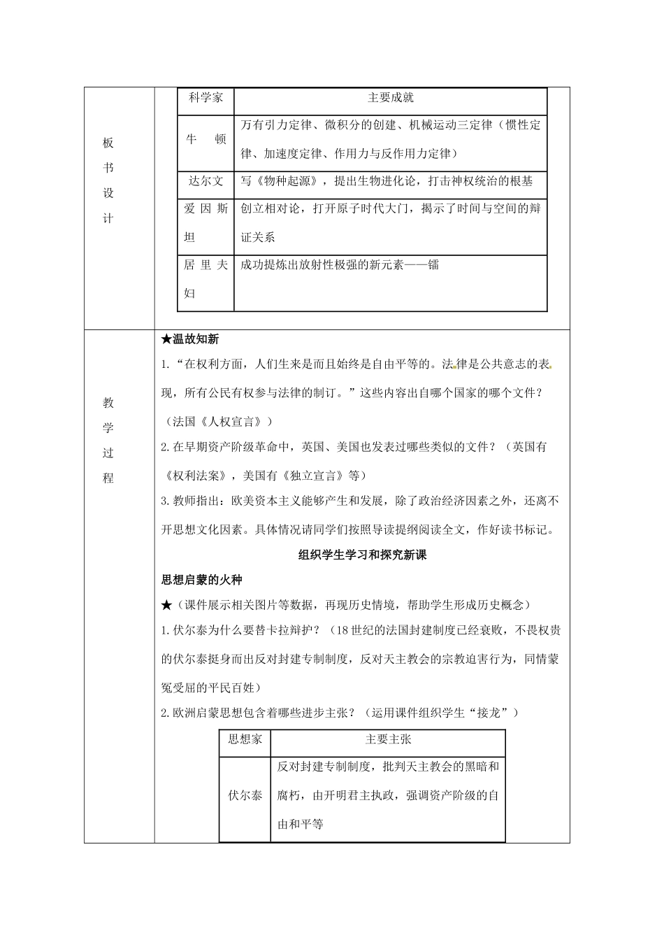 湖南省常德市第九中学九年级历史上册 第八单元 第22课 科学和思想的力量教案 新人教版_第2页