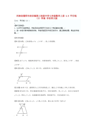 河南省偃师市府店镇第三初级中学七年级数学上册 4.8 平行线学案（3） 华东师大版