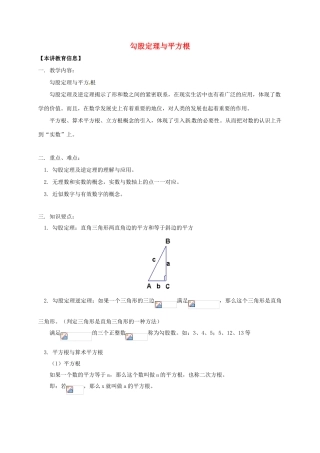 八年级数学下册 课后补习班辅导 勾股定理与平方根讲学案 苏科版-苏科版初中八年级下册数学学案