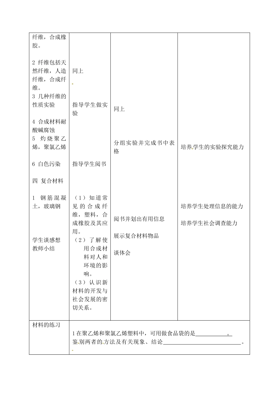 福建省泉州市泉港区三川中学九年级化学全册《化学与材料》教案 沪教版_第3页
