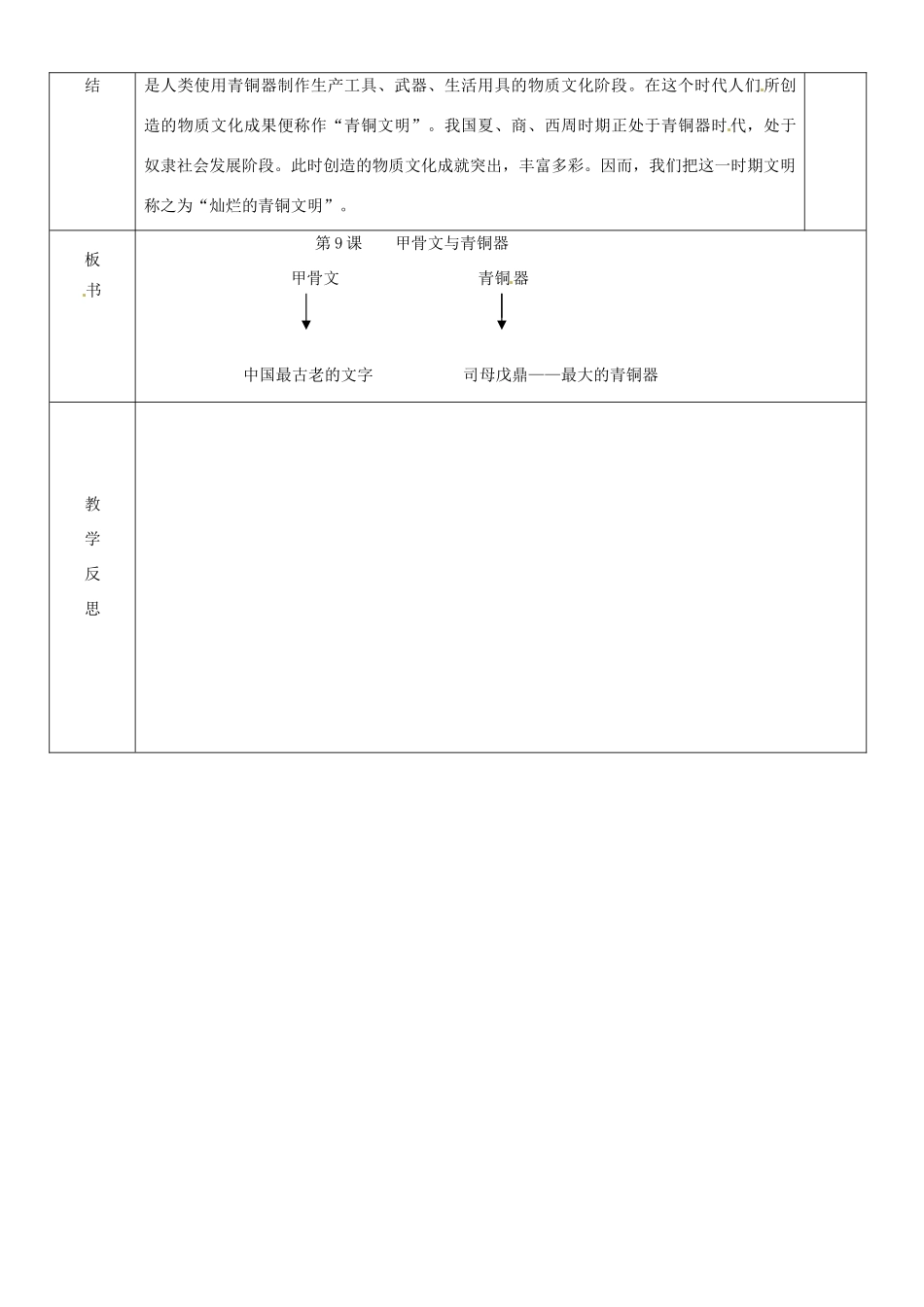 黑龙江省哈尔滨市第四十一中学七年级历史上册 第9课 甲骨文和青铜器教案 北师大版_第3页