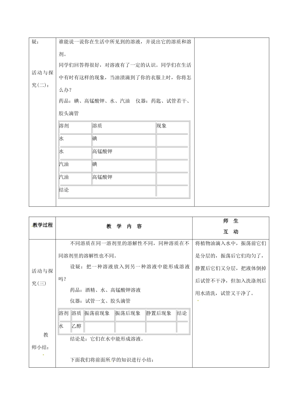 河北省邢台市桥东区九年级化学下册 第9单元 溶液 9.1 溶液的形成教案 （新版）新人教版-（新版）新人教版初中九年级下册化学教案_第2页