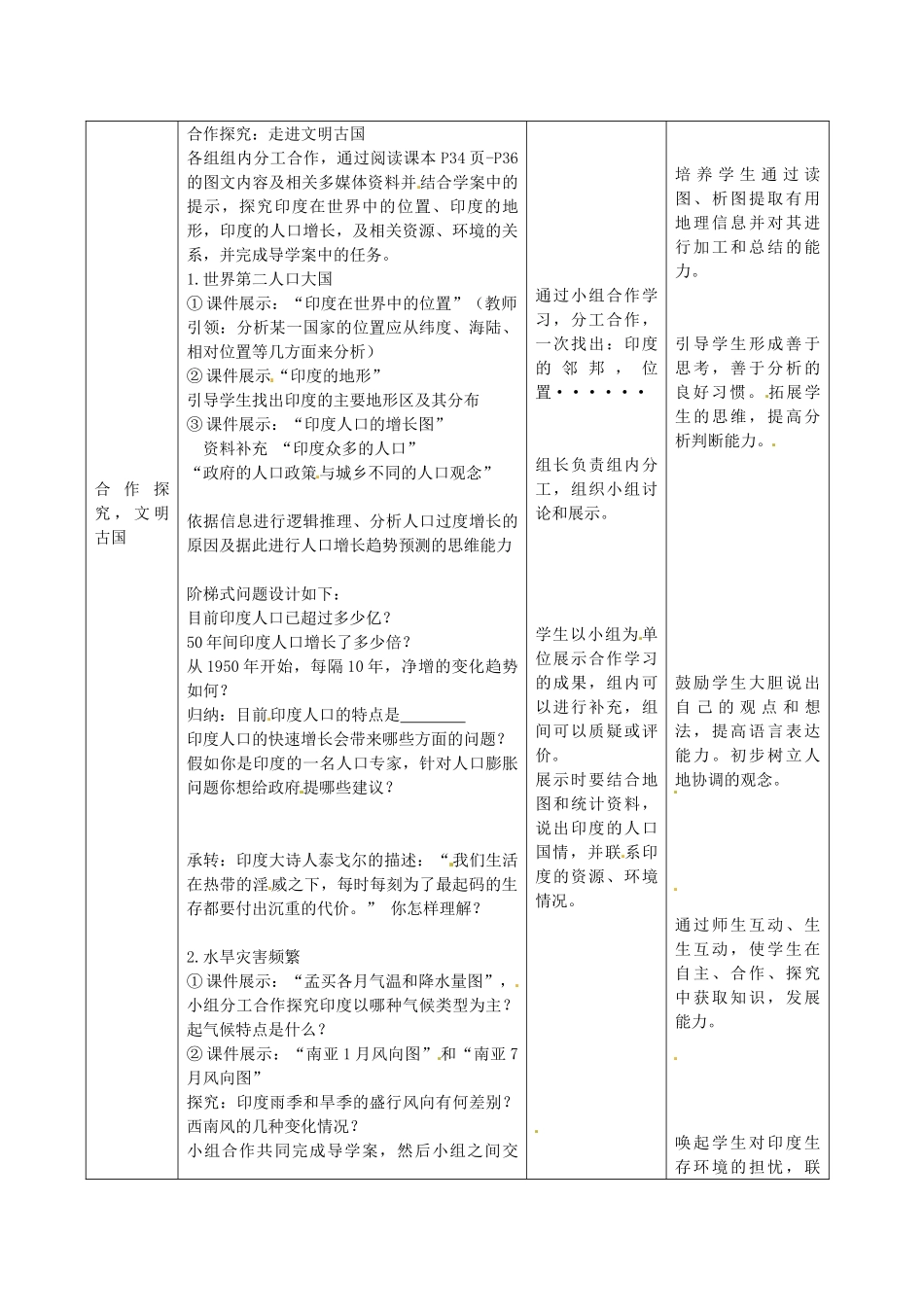 河北省衡水市景县黎阳学校七年级地理下册 第三节《印度》教案 （新版）新人教版_第2页